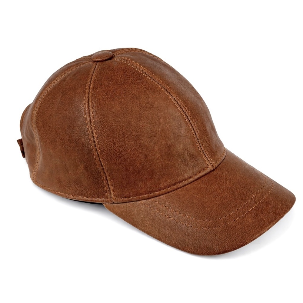 100% Genuine Lambskin Leather Baseball Cap Sports Visor Adjustable Espresso